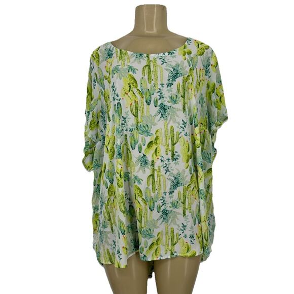 Torrid Plus Size 4X Women Abbey Georgette Button Back Blouse Cactus Print 48-29 - Picture 1 of 10